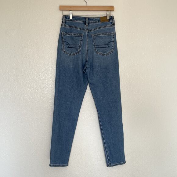American Eagle Stretch Mom Jeans Classic Blue High Rise Tapered Ankle Length 0 - Picture 5 of 16